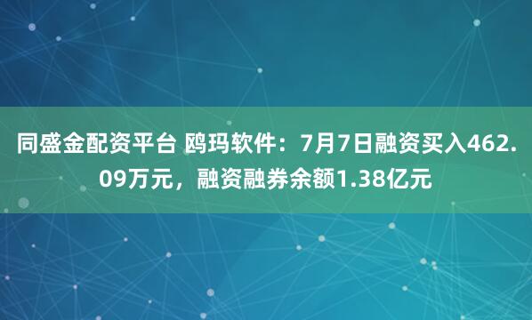 同盛金配资平台 鸥玛软件：7月7日融资买入462.09万元，融资融券余额1.38亿元